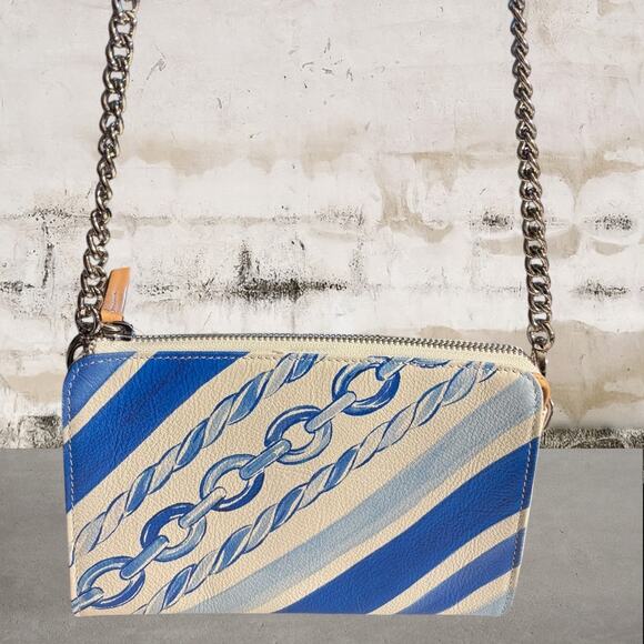 Brighton CRUZ Chain Strap Cross Body Pouch Purse Nautical Leather Blue White NWT - Picture 5 of 8
